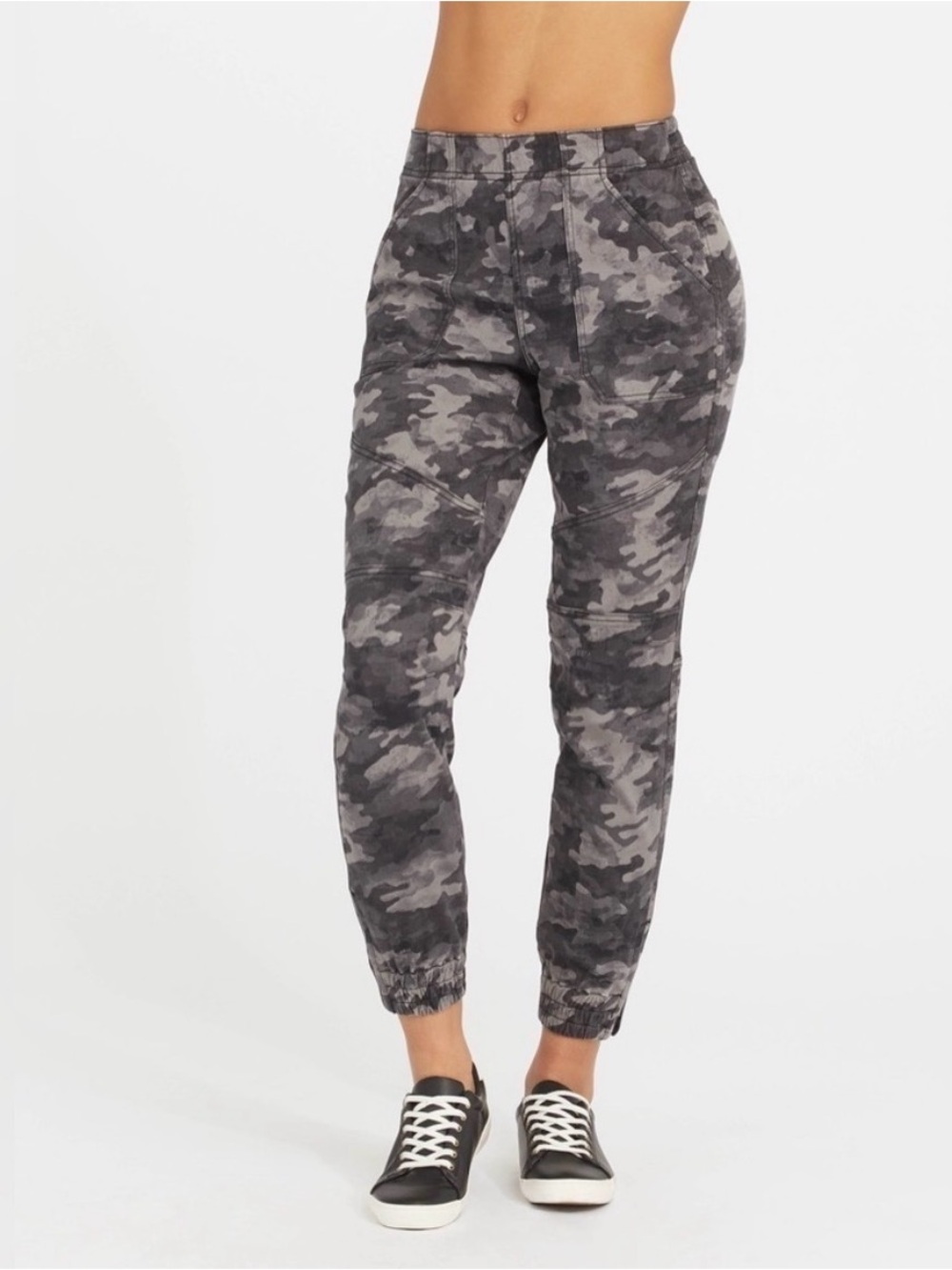 Spanx Stretch Twill Cargo Joggers Gray Camo Women's XL